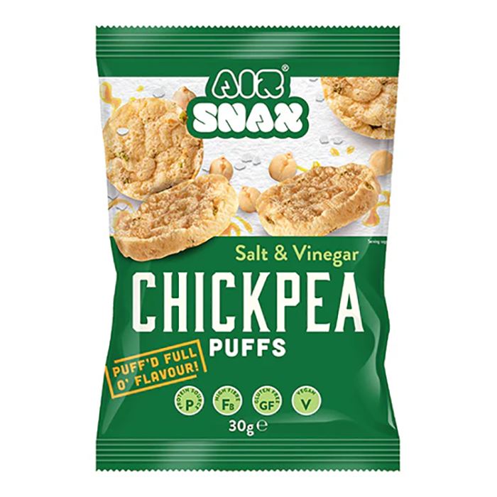 Airsnax - Salt & Vinegar Puffed Chickpea Snack, 30g - Pack of 12