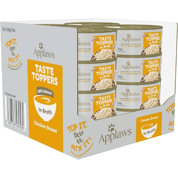 Applaws - Taste Toppers Nat Wet Dog Food Chicken in Broth Tin, 156g  Pack of 12