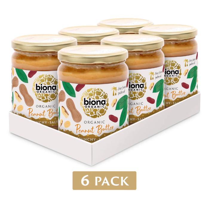 Biona - Organic Peanut Butter Crunchy Salted, 500g  Pack of 6