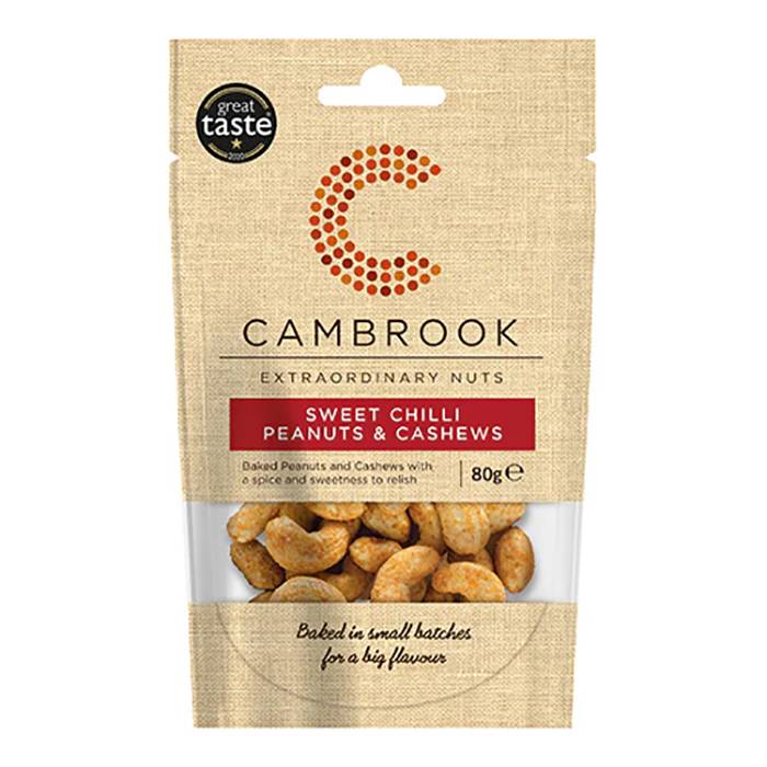 Cambrook - Baked Sweet Chilli Peanuts & Cashews, 80g - Pack of 9