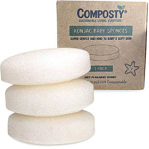 Composty - Konjac Baby/Infant Bath Sponges, 3 Pieces