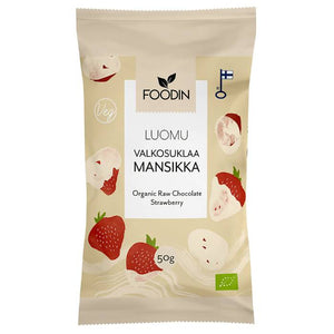 Foodin - Organic Raw White Chocolate Strawberry, 50g | Pack of 8