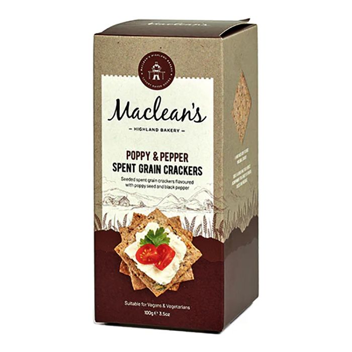 Macleans Highland Bakery - Poppy & Pepper Spent Grain Crackers, 100g - Pack of 6