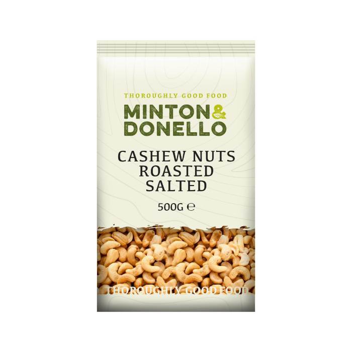 Minton & Donello - Cashew Nuts Roasted Salted, 500g - Pack of 6