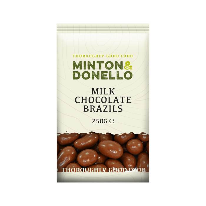 Minton & Donello - Milk Chocolate Brazils, 250g -  Pack of 6