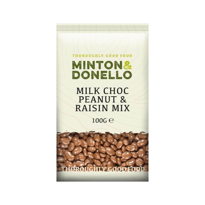 Minton & Donello - Milk Chocolate Peanut & Raisin Mix Bites, 100g - Pack of 6