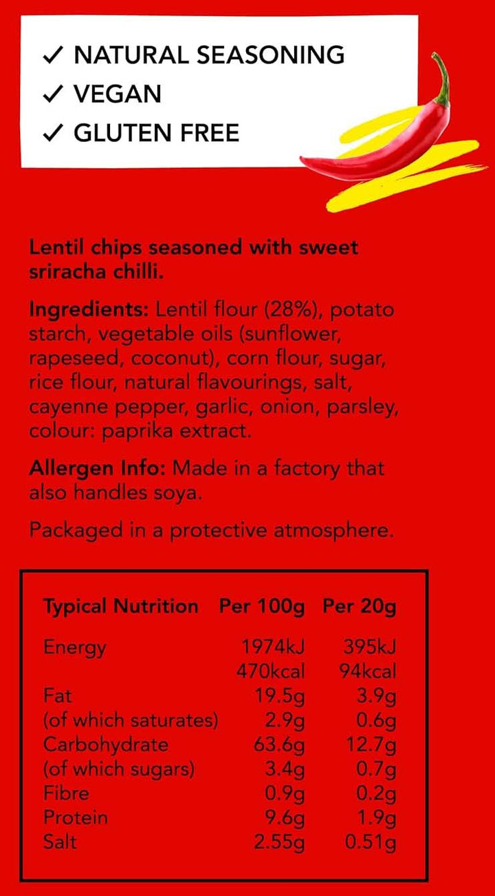Proper Chips - Lentil Chips Sweet Sriracha Chilli, 20g  Pack of 24 - Back