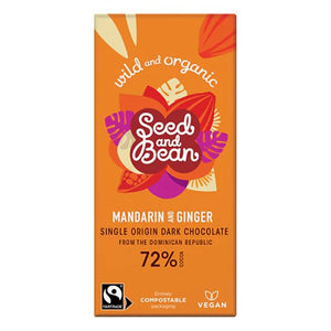 Seed&Bean - Extra Dark 72% Mandarin & Ginger Organic & Fairtrade, 85g - Pack of 10