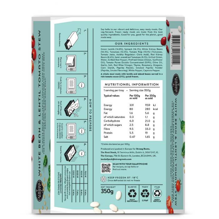 Strong Roots - White Bean and Lentil Stew, 350g - Back