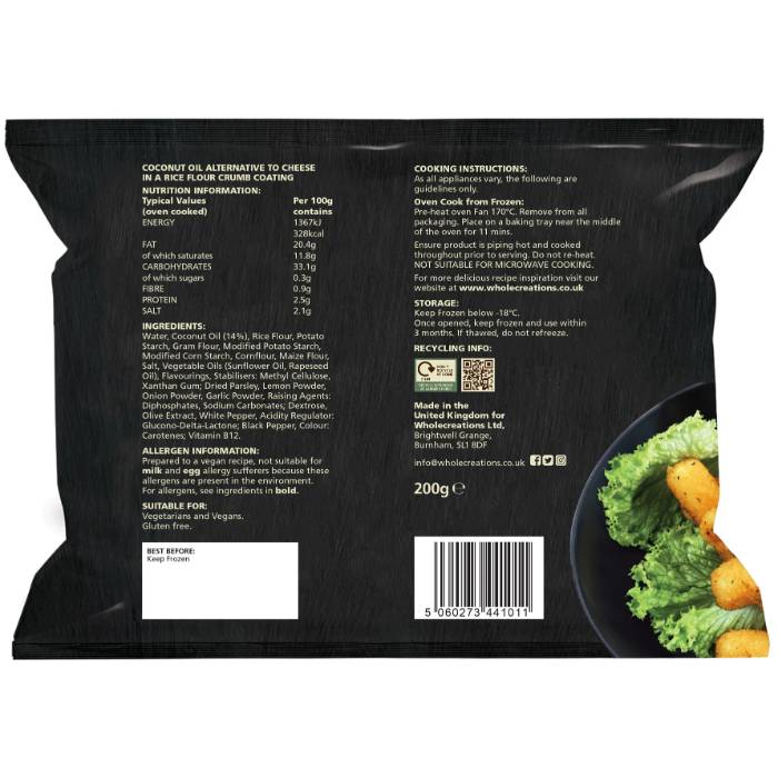 Wholecreations - Gluten-Free Breaded Sheesy Sticks, 200g - Back
