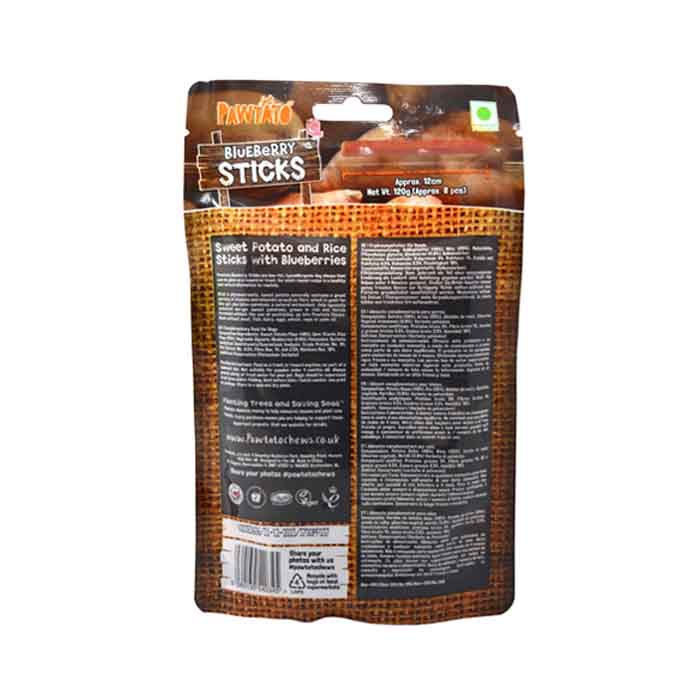 Benevo® - Pawtato® Sticks - Low Fat Dog Treats Blueberries, 120g - Back