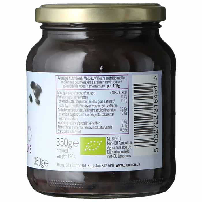 Biona - Organic Black Beans in a Glass Jar, 350g - back