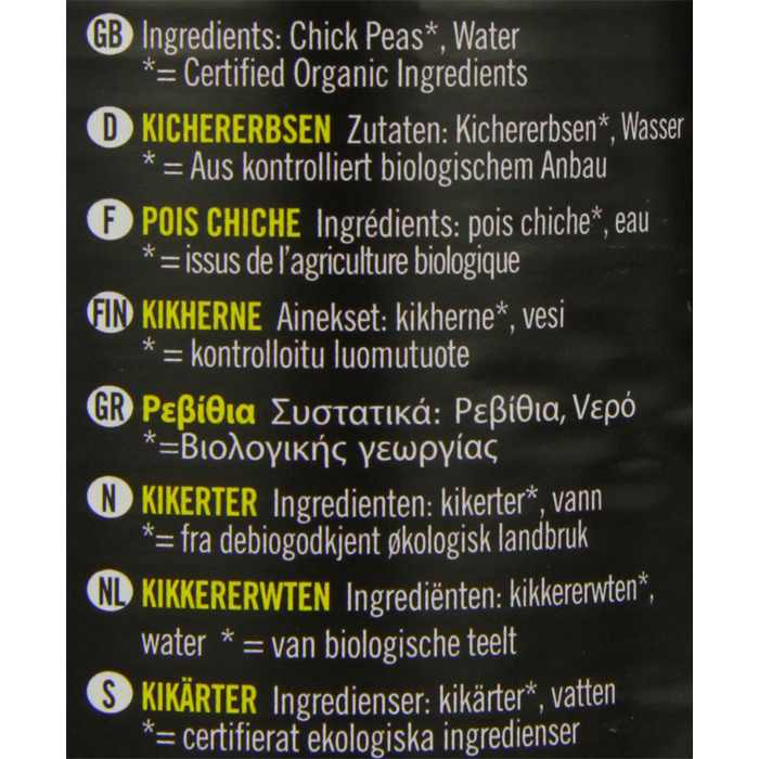 Biona - Organic Chick Peas - Can, 400g - back