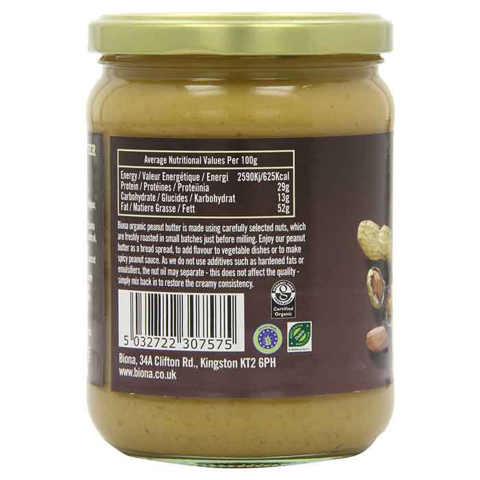 Biona - Organic Crunchy Peanut Butter, 500g - back