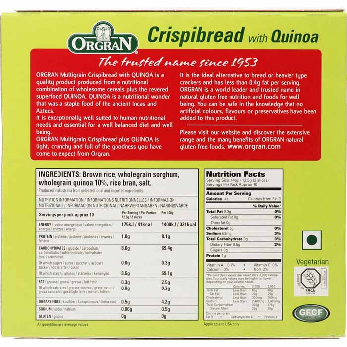 Orgran - Gluten-Free Crispbread - Multigrain Quinoa, 125g - back