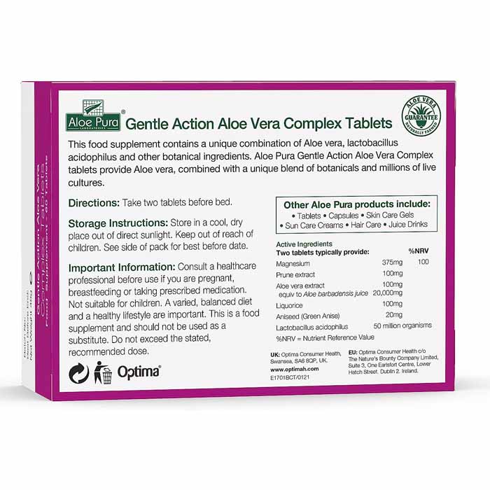 Aloe Pura - Gentle Action Aloe Vera, 60 Tab - Back