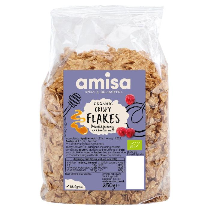 Amisa - Organic Crispy Spelt Flakes with Honey, 250g - Pack of 6