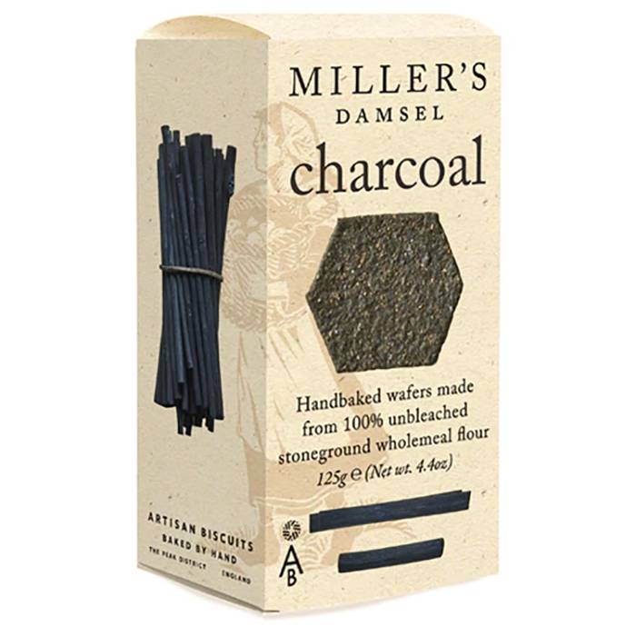 Artisan Biscuits - Charcoal Miller's Damsel Wafers, 125g  Pack of 6