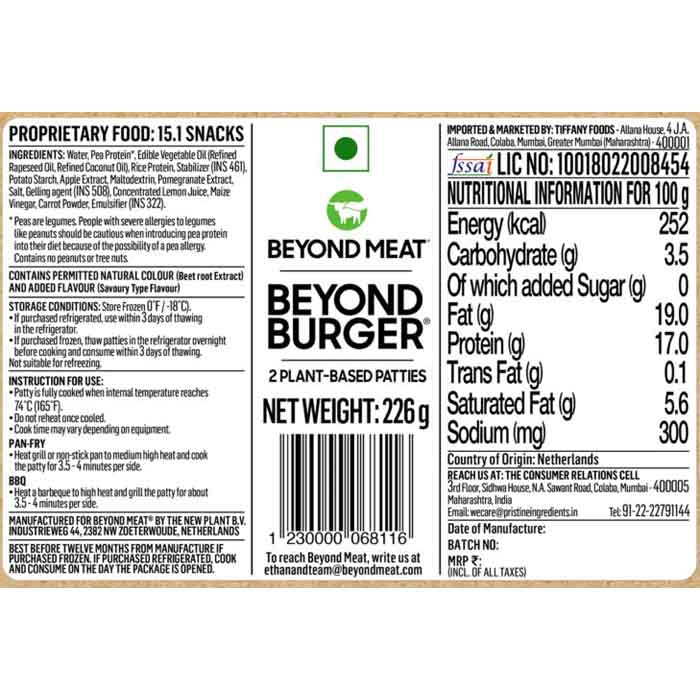 Beyond Meat - Beyond Plant Based Burger, 2 x 113g - Back