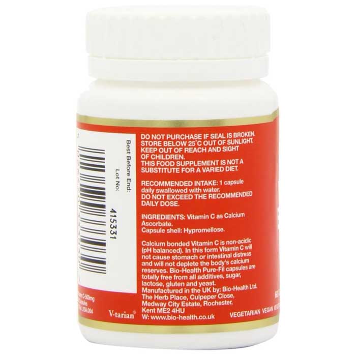 Bio Health - Buffer Vitamin C 500mg, 60 Capsules - back