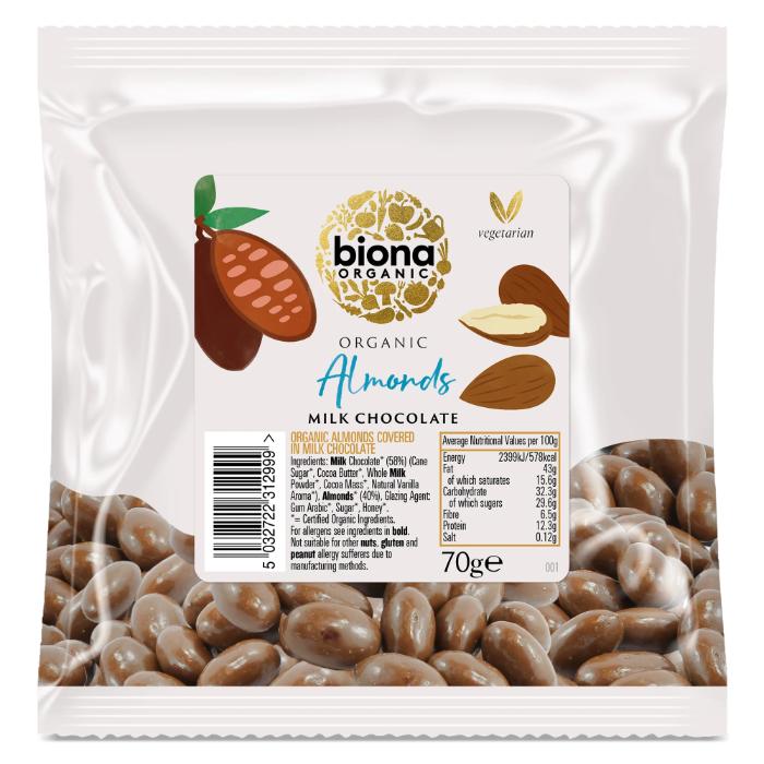 Biona - Milk Chocolate Covered Almonds, 70g