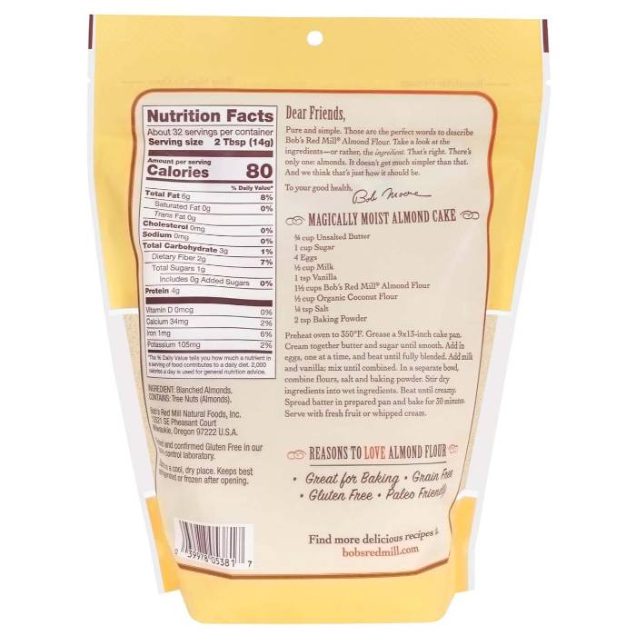 Bob's Red Mill - Almond Flour Natural, 453g - Back