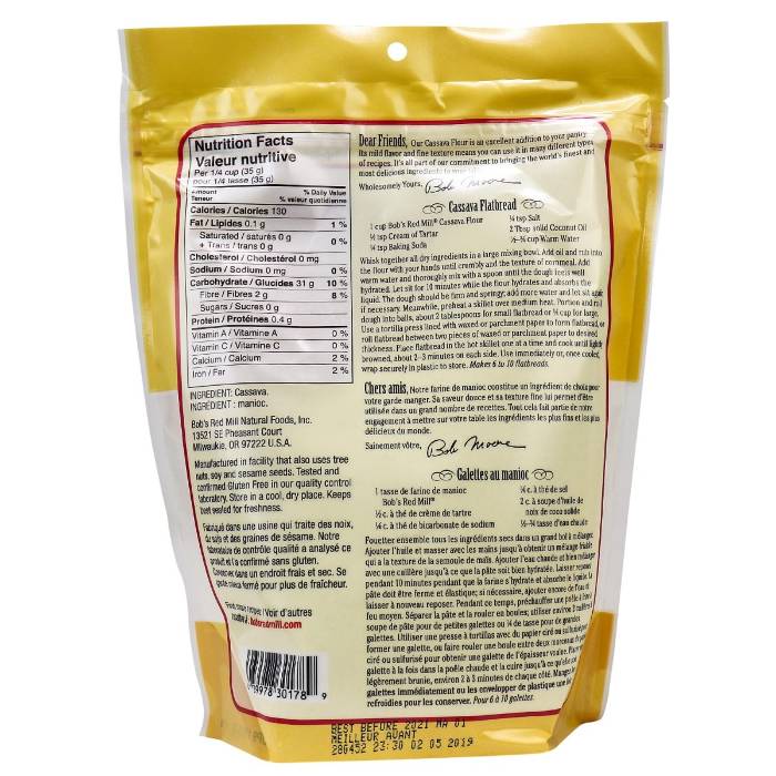 Bob's Red Mill - Cassava GF Flour, 567g - Back