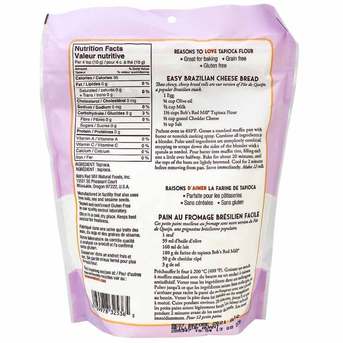 Bob's Red Mill - GF Tapioca Flour  Starch, 454g - Back