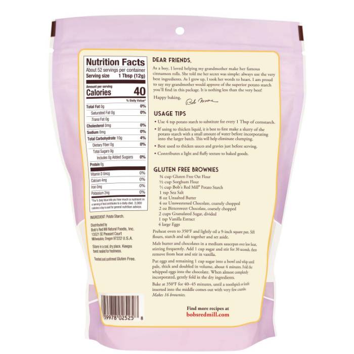 Bob's Red Mill - Potato Starch, 623g - Back