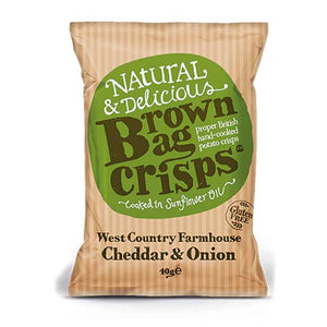 Brown Bag Crisps - Cheddar and Onion, 40g | Pack of 20 | Multiple Sizes