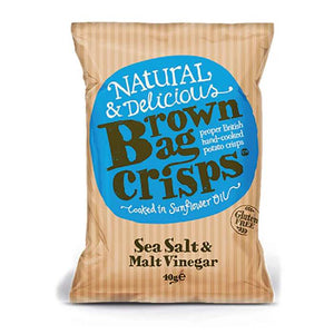 Brown Bag Crisps - Sea Salt and Malt Vinegar, 40g | Pack of 20 | Multiple Sizes