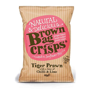 Brown Bag Crisps - Tiger Prawn Chilli and Lime, 40g | Pack of 20 | Multiple Sizes