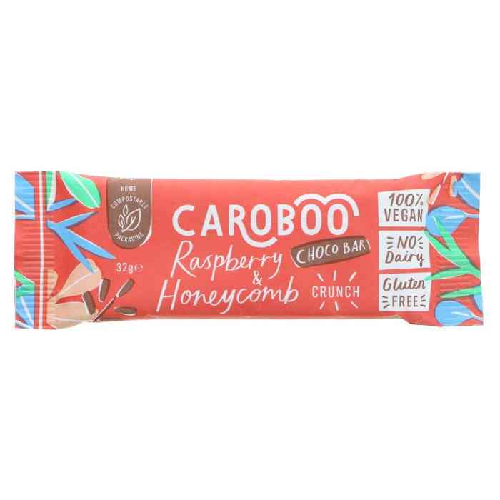 Caroboo - Raspberry & Honeycomb Carob Choc Bar, 32g  Pack of 20