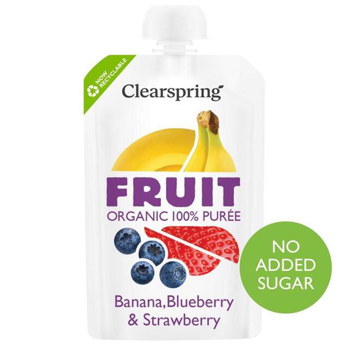 Clearspring - Organic Fruit Puree Banana Blueberry Strawberry - 100g - Pack of 18