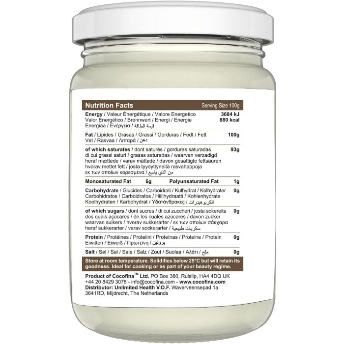 Cocofina - Organic Virgin Coconut Oil, 500ml - Back