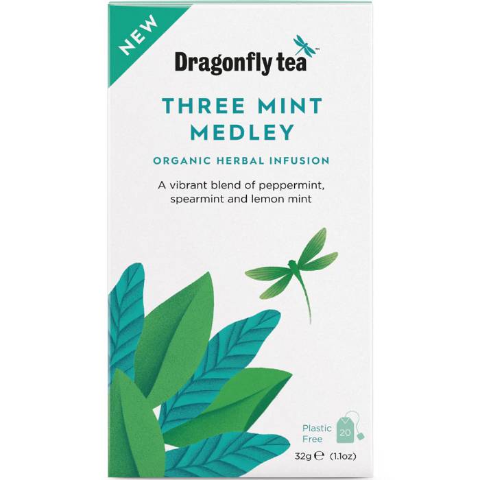 Dragonfly - Organic Three Mint Medley, 20 Bags  Pack of 4