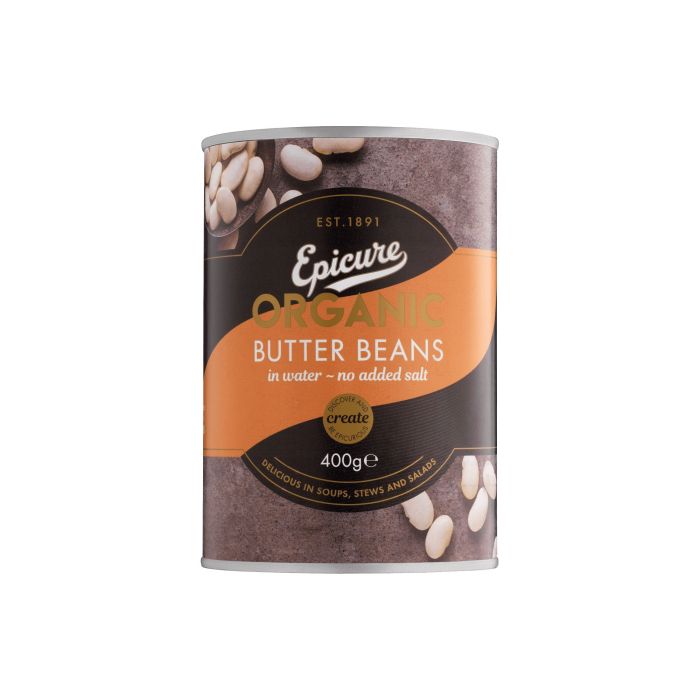 Epicure - Organic Butter Beans In Water, 400g  Pack of 6