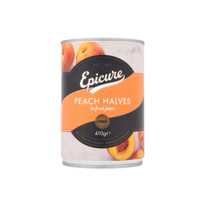 Epicure - Peach Halves In Fruit Juice, 410g  Pack of 12