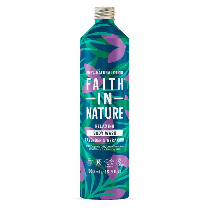 Faith In Nature -Lavender & Geranium Bodywash in Aluminium Bottle, 500ml