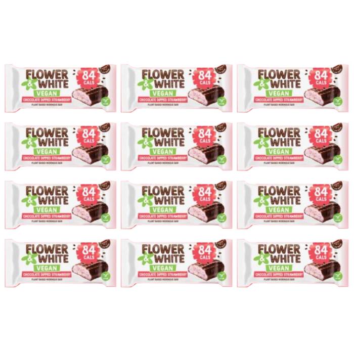 Flower White - Vegan Choc Dipped Strawberry Meringue Bar, 20g  Pack of 12