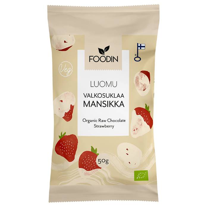 Foodin - Organic Raw White Chocolate Strawberry, 50g  Pack of 8