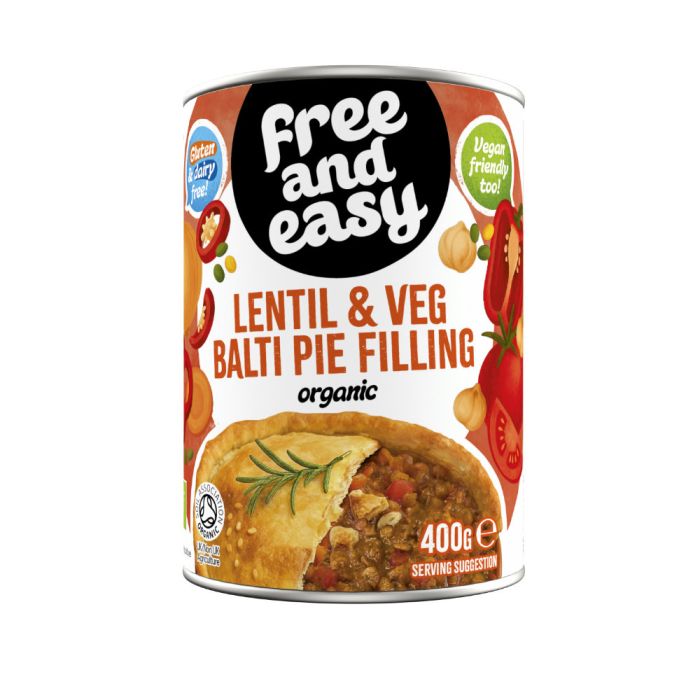 Free & Easy - Organic Lentil & Veg Balti Pie Filling, 400g - Pack of 6