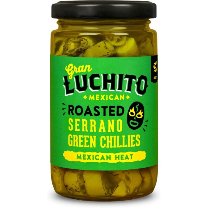 Gran Luchito - Roasted Serrano Green Chillies, 215g  Pack of 6