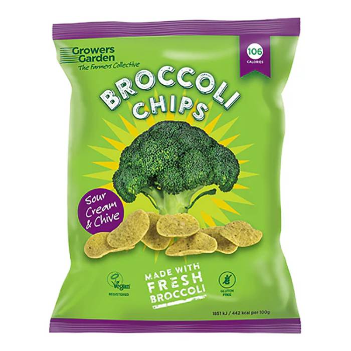 Growers Garden - Broccoli Crisps with Sour Cream & Chive, 84g Pack of 12