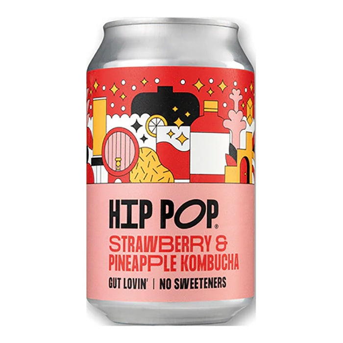 Hip Pop - Strawberry Pineapple Kombucha, 330ml  Pack of 12