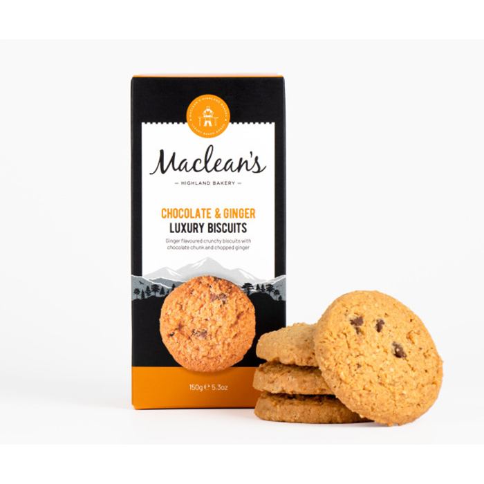 Macleans Highland Bakery - Chocolate & Ginger Luxury Biscuits, 150g  Pack of 12