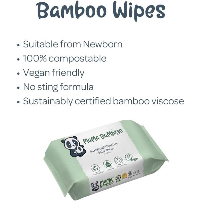 Mama Bamboo - Eco Baby Wipes, 60 Wipes - Back