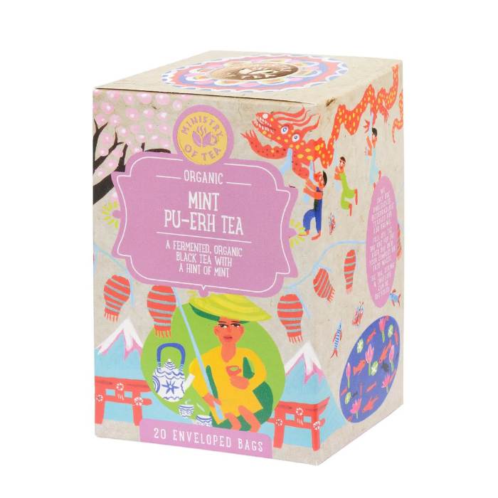 Ministry of Tea - Organic Mint  Pu Erh Tea, 20 Bags