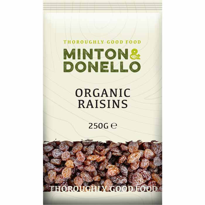 Minton & Donello - Organic Raisins, 250g - Pack of 6