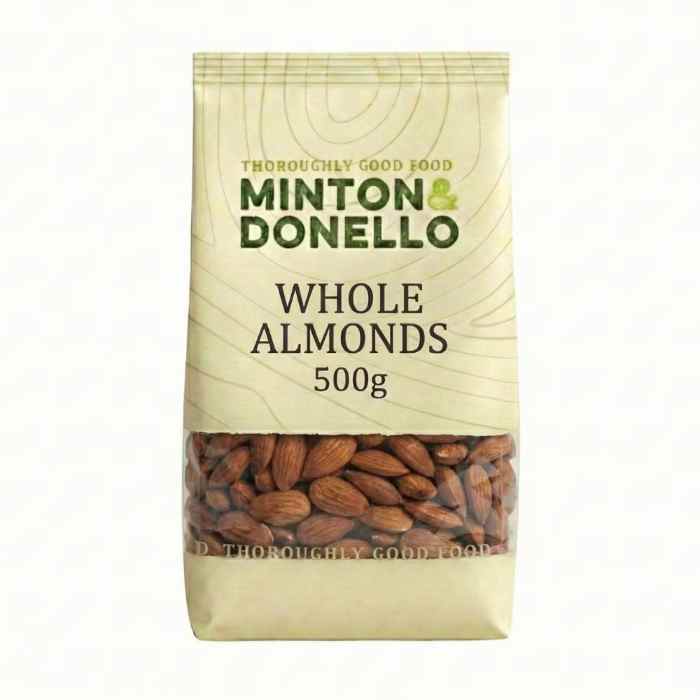 Minton & Donello - Organic Whole Almonds, 500g  Pack of 6